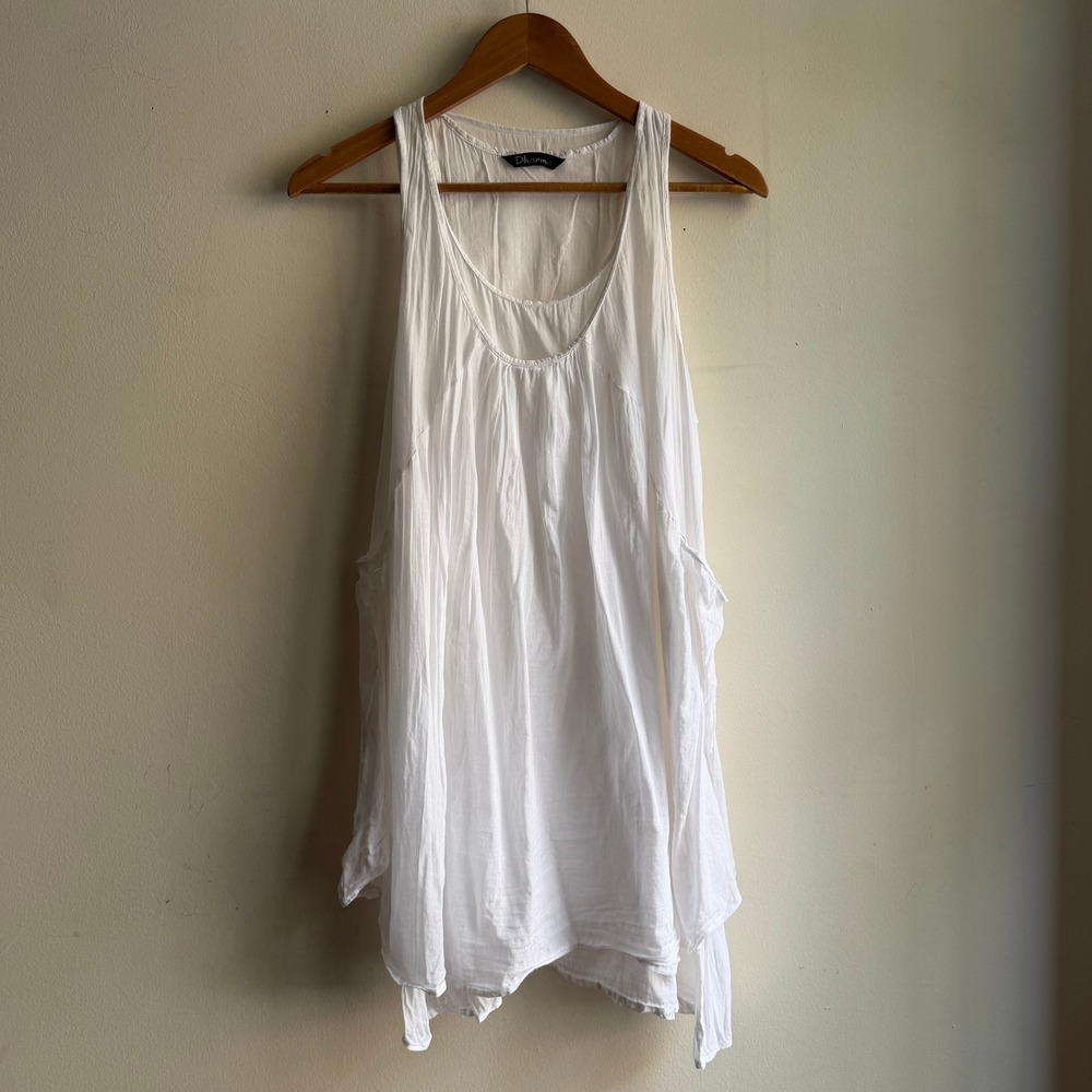 Dharma Sleeveless Gauze Pocket Tunic Top White Medium